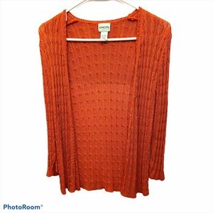 chico’s orange open front knit cardigans size 8
